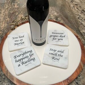 SOLID MARBEL COASTERS WINE lovers theme fun sayings nature stone set of 4 boxed